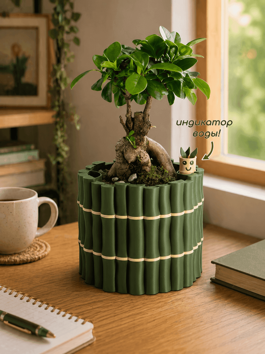 Кашпо Bamboo с автополивом и индикатором воды 3