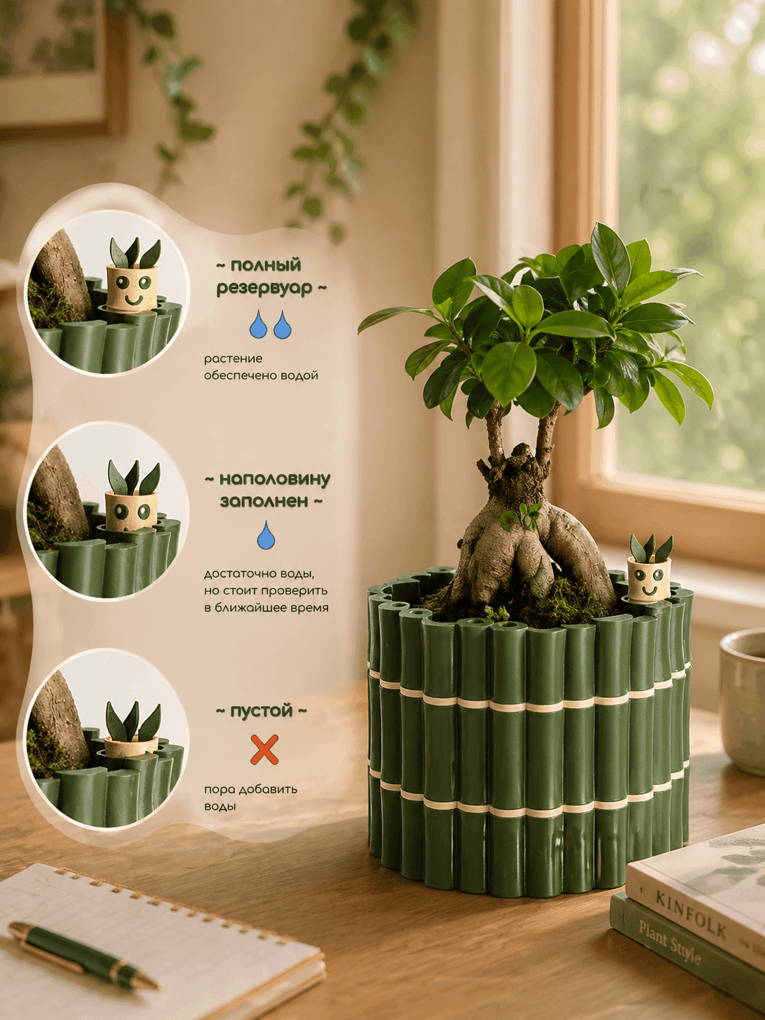 Кашпо Bamboo с автополивом и индикатором воды 4