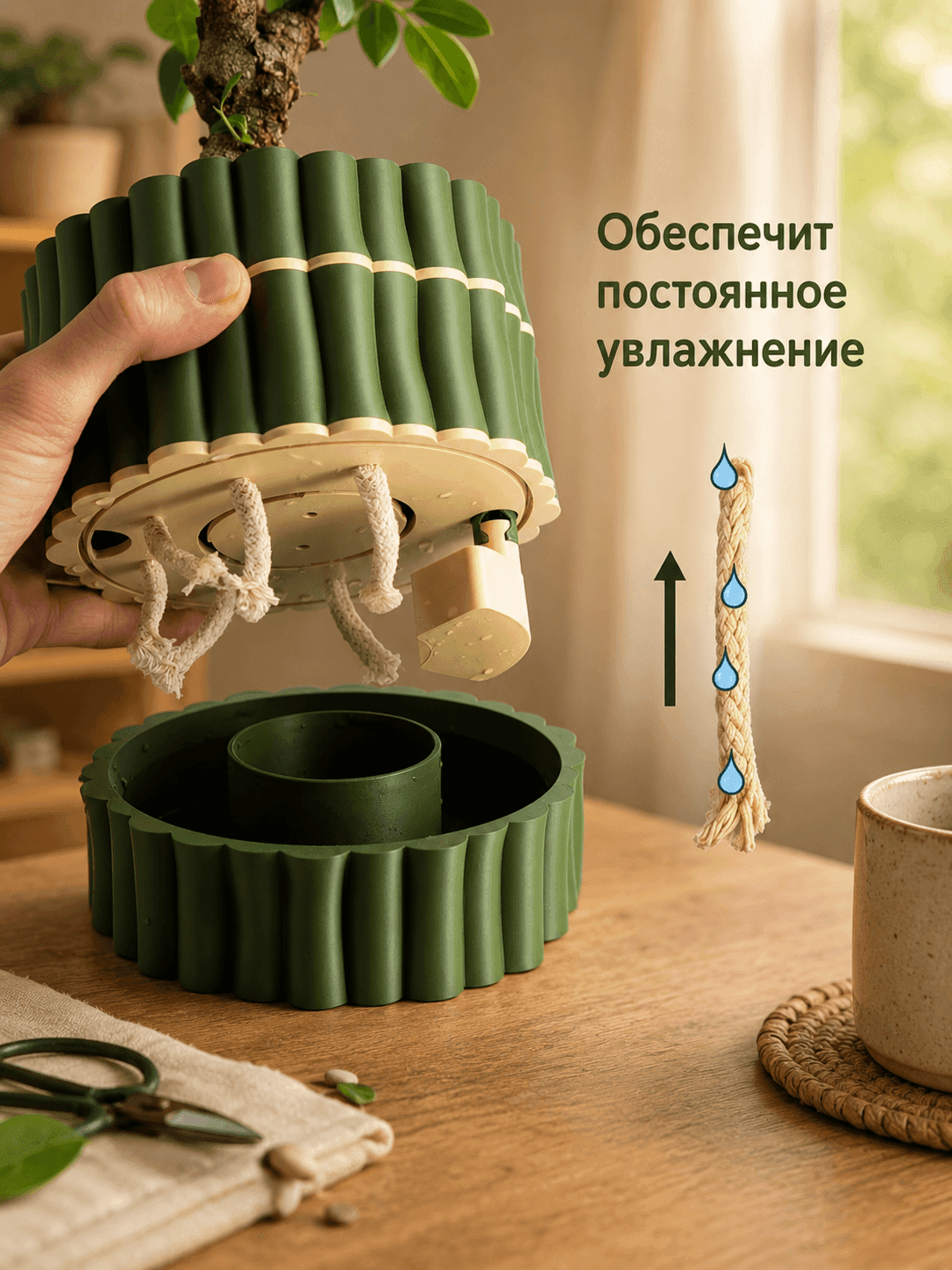 Кашпо Bamboo с автополивом и индикатором воды 2